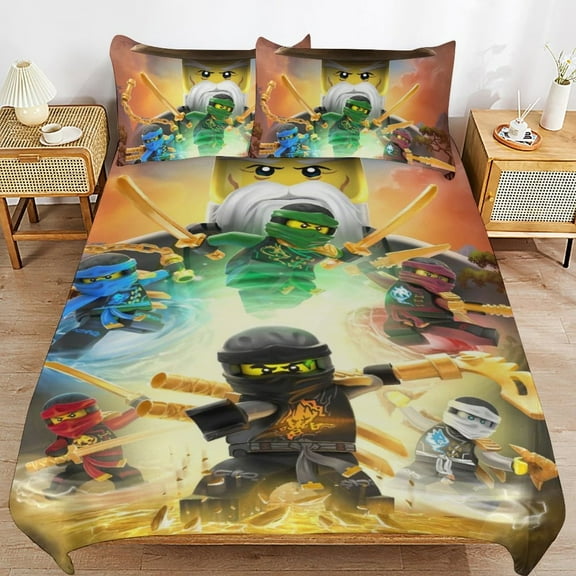 Cartoon Anime Ninjago Cartoon Thickened Bed 3 Pieces Set With Pillow Shams for All Seasons 79"x90"