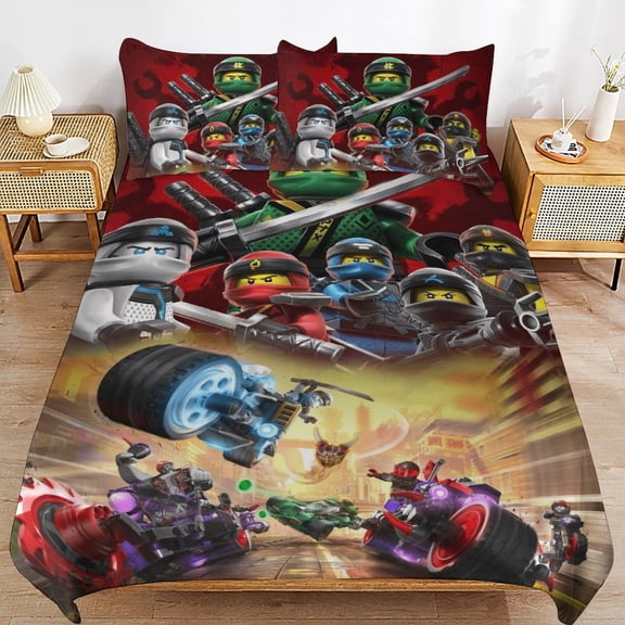 Cartoon Anime Ninjago Cartoon Thickened Bed 3 Pieces Set With Pillow Shams for All Seasons 79"x90"