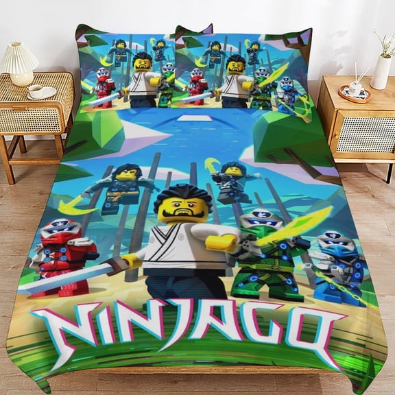 Cartoon Anime Ninjago Cartoon Thickened Bed 3 Pieces Set With Pillow Shams for All Seasons 86"x70"