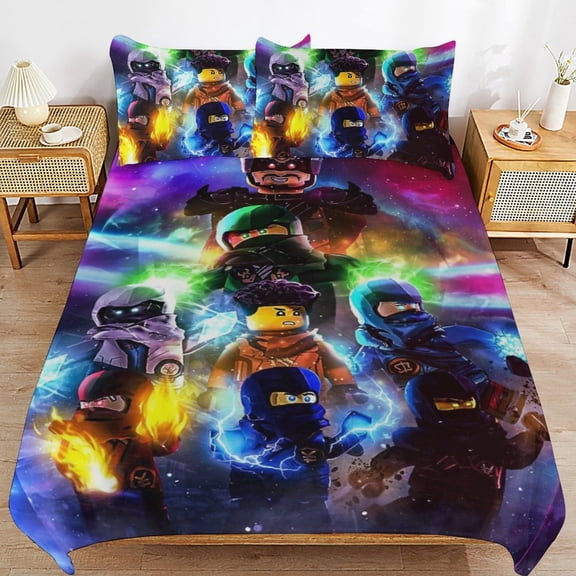 Cartoon Anime Ninjago Cartoon Thickened Bed 3 Pieces Set With Pillow Shams for All Seasons 86"x70"