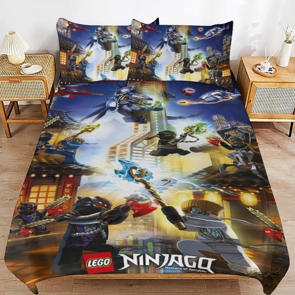 Cartoon Anime Ninjago Cartoon Thickened Bed 3 Pieces Set With Pillow Shams for All Seasons 86"x70"