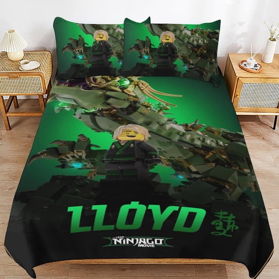 Cartoon Anime Ninjago Cartoon Thickened Bed 3 Pieces Set With Pillow Shams for All Seasons 86"x70"