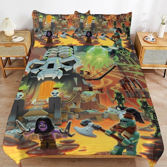 Cartoon Anime Ninjago Cartoon Thickened Bed 3 Pieces Set With Pillow Shams for All Seasons 90"x90"
