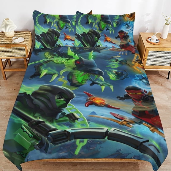 Cartoon Anime Ninjago Cartoon Thickened Bed 3 Pieces Set With Pillow Shams for All Seasons 90"x90"