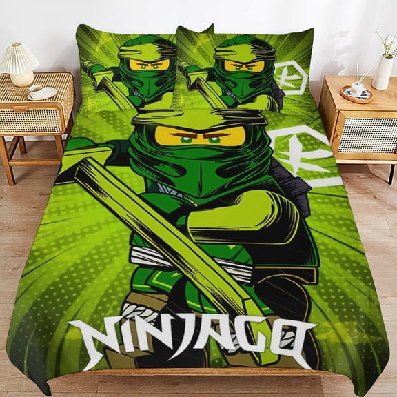 Cartoon Anime Ninjago Thickened Bed 3 Pieces Set With Pillow Shams for All Seasons 79"x90"