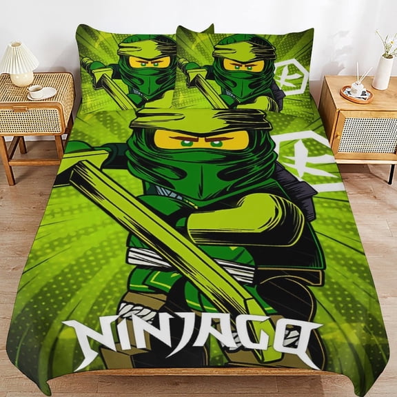 Cartoon Anime Ninjago Thickened Bed 3 Pieces Set With Pillow Shams for All Seasons 86"x70"