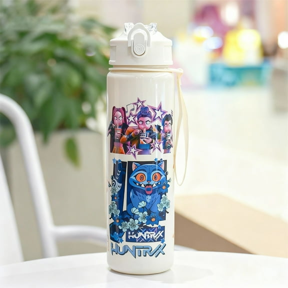 Cartoon Anime Roller - Reusable Hard Plastic Water Bottle with Lid and Straw Eco-Friendly, Beverage, Portable, Cup, Mug, Bottle, 24oz