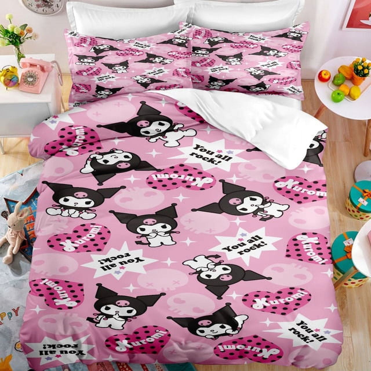 Kuromi Bedding Set Sheet Pillowcase Duvet Cover Girls Anime Bed Set Queen  SZ 4PC