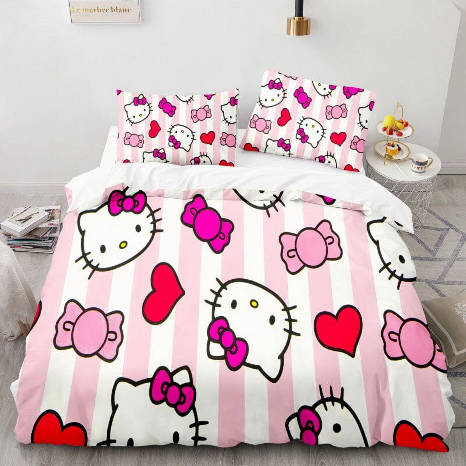 Cartoon Anime Sanrio Bedding Set Hello Kitty Kuromi Melody Quilt Duvet Cover Pillowcase Kawaii