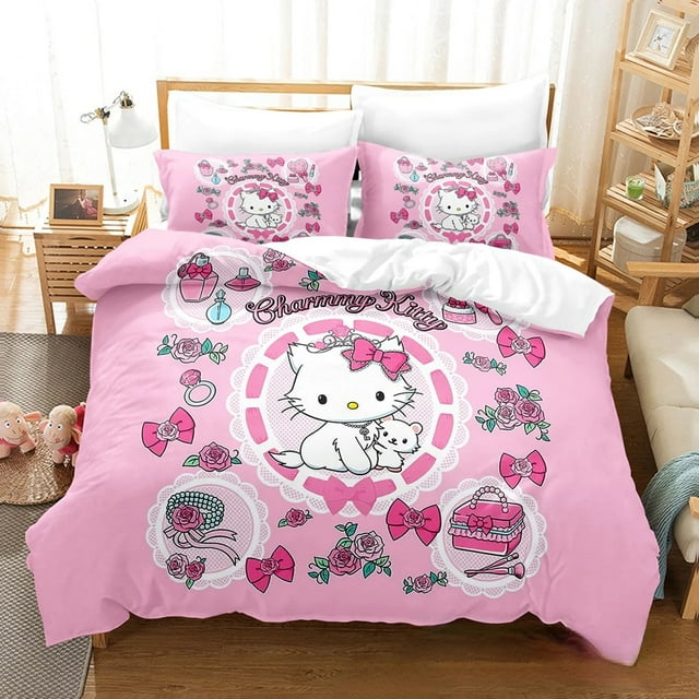 Cartoon Anime Sanrio Bedding Set Kawaii Hello Kitty Quilt Cover Duvet