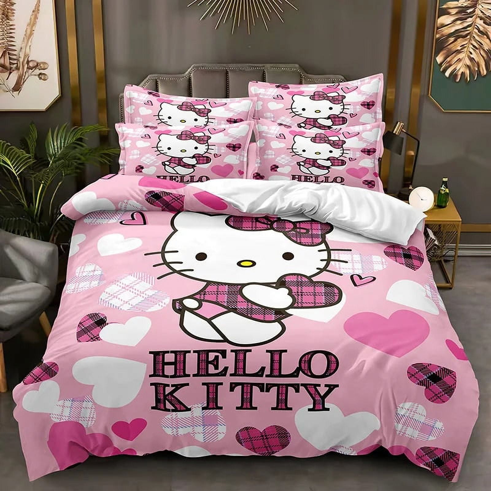 Cartoon Anime Sanrio Bedding Set Kawaii Hello Kitty Quilt Cover Duvet