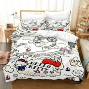 Cartoon Anime Sanrio Bedding Set Kawaii Hello Kitty Quilt Cover Duvet Cover Pillowcase Girls Bed Set Twin Queen King Size