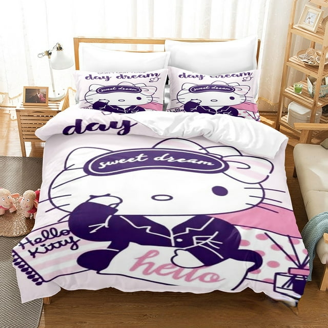 Cartoon Anime Sanrio Bedding Set Kawaii Hello Kitty Quilt Cover Duvet