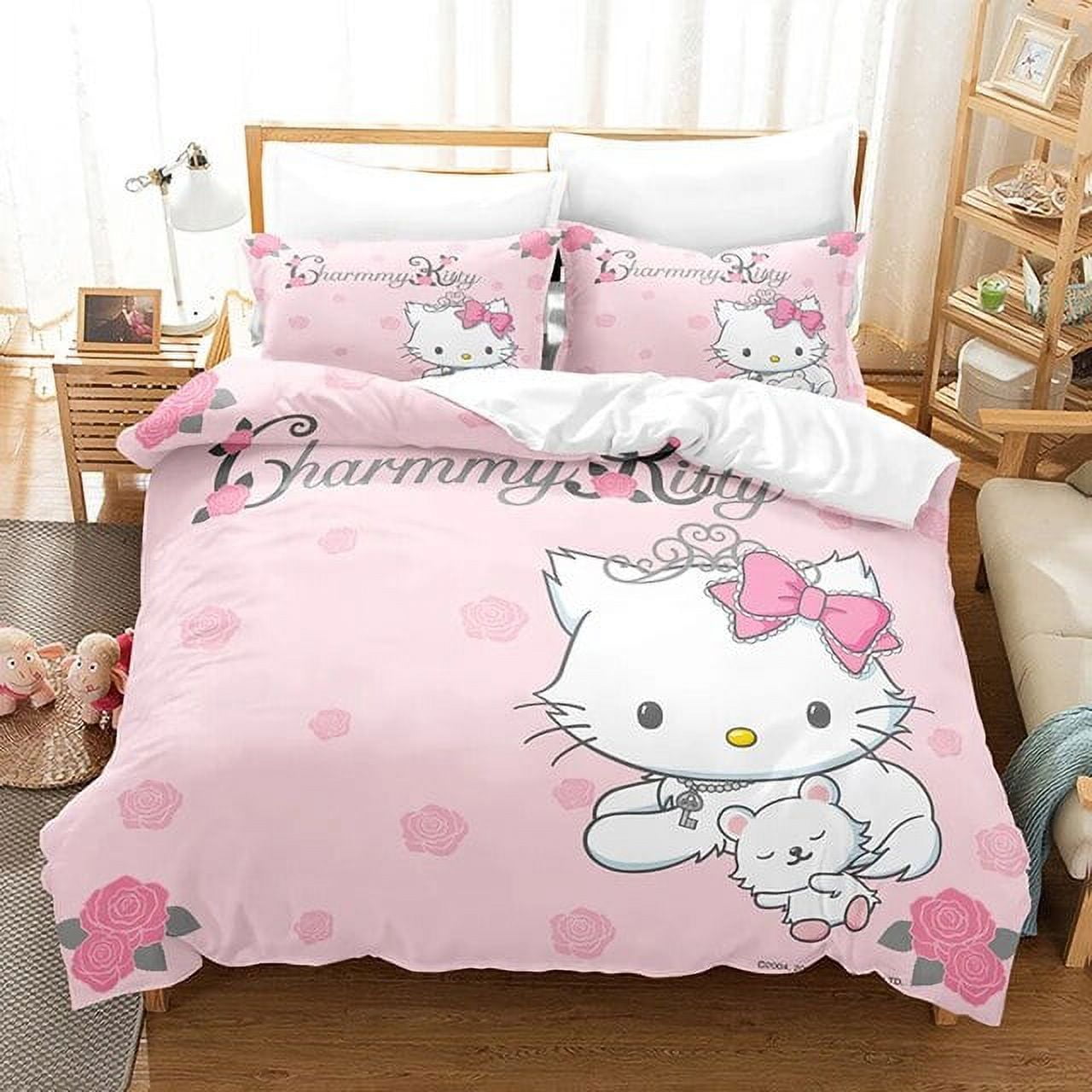 Cartoon Anime Sanrio Bedding Set Kawaii Hello Kitty Quilt Cover Duvet