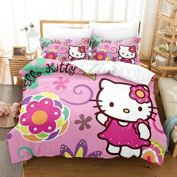 Cartoon Anime Sanrio Bedding Set Kawaii Hello Kitty Quilt Cover Duvet Cover Pillowcase Kids Girls Bed Set Twin Queen King Size