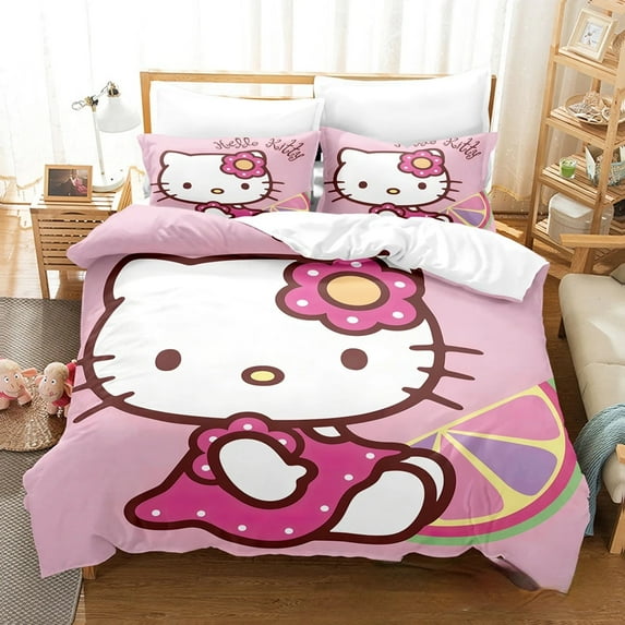 Cartoon Anime Sanrio Bedding Set Kawaii Hello Kitty Quilt Cover Duvet Cover Pillowcase Kids Girls Bed Set Twin Queen King Size