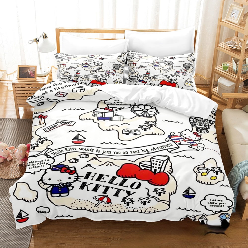 Cartoon Anime Sanrio Bedding Set Kawaii Hello Kitty Quilt Cover Duvet Cover Pillowcase Kids ...