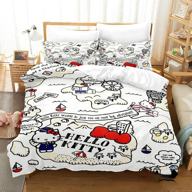 Cartoon Anime Sanrio Bedding Set Kawaii Hello Kitty Quilt Cover Duvet