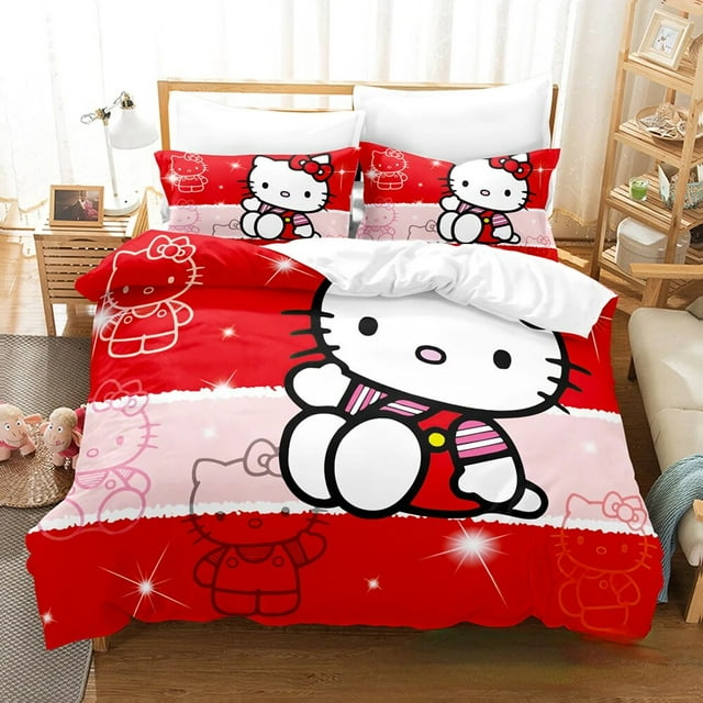 Cartoon Anime Sanrio Bedding Set Kawaii Hello Kitty Quilt Cover Duvet