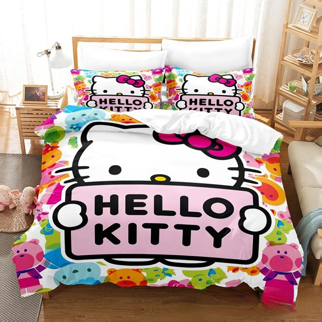 Cartoon Anime Sanrio Bedding Set Kawaii Hello Kitty Quilt Cover Duvet