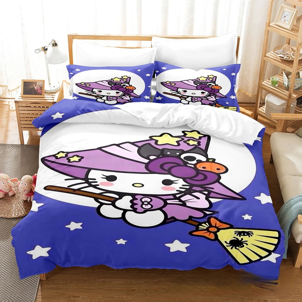 Cartoon Anime Sanrio Bedding Set Kawaii Hello Kitty Quilt Cover Duvet