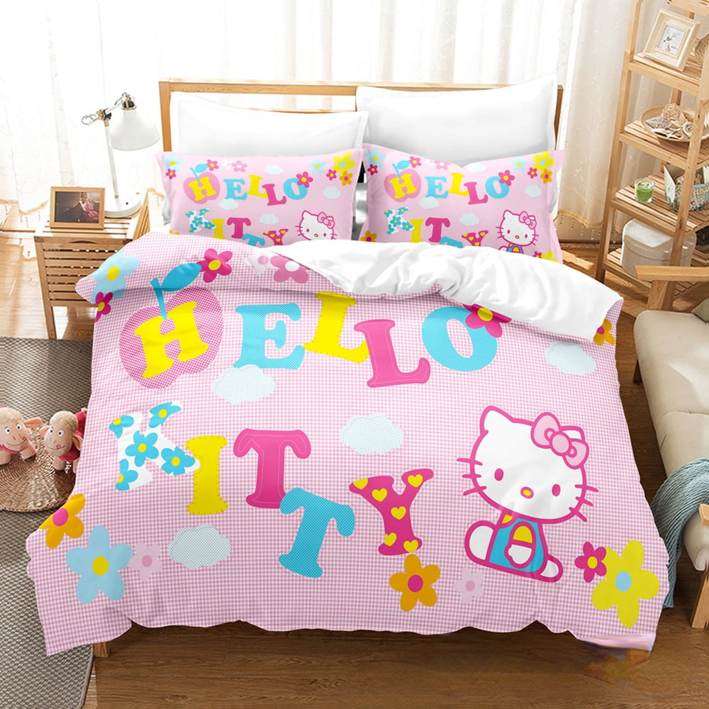 Cartoon Anime Sanrio Bedding Set Kawaii Hello Kitty Quilt Cover Duvet