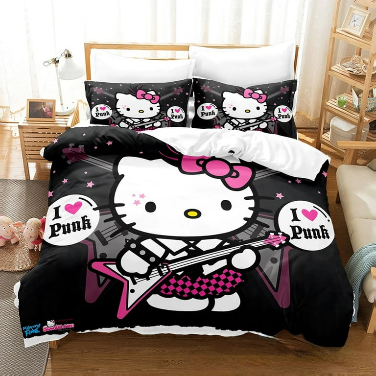 Cartoon Anime Sanrio Bedding Set Kawaii Hello Kitty Quilt Cover Duvet Cover Pillowcase Kids Girls Bed Set Twin Queen King Size
