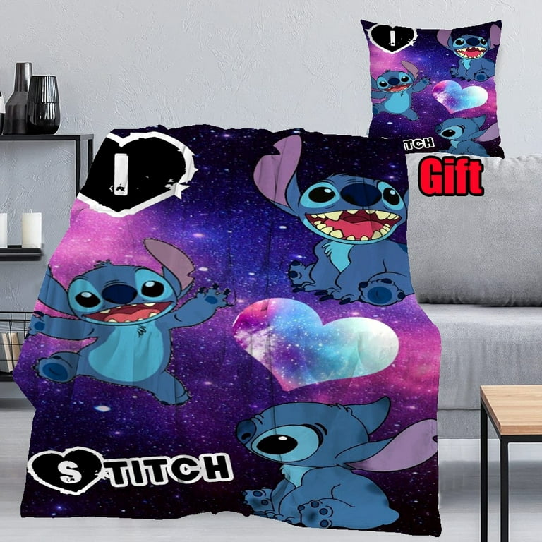 Cartoon Anime Stitch Throws Blanket With Pillow Cover For All Season Fuzzy  Cozy Microfiber Throw Travel Blanket Birthday Gifts Blanket For Kids and