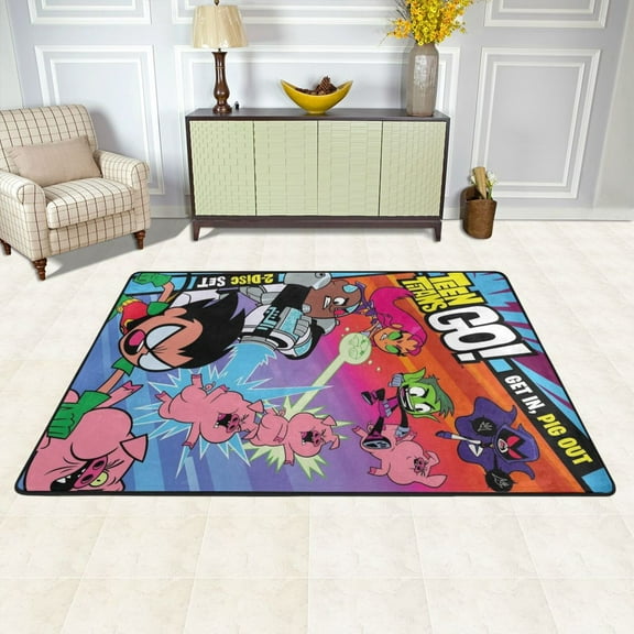 Cartoon Anime Teen Titans Go Rugs Washable Cover Floor Rug Carpets Bathroom Decorations For Kitchen Bedroom Indoor Outdoor 72"X48"