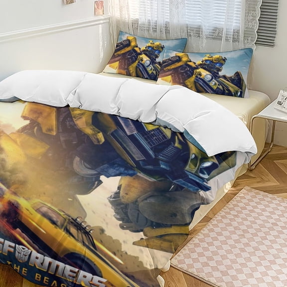 Cartoon Anime Transformers Thickened Bed 3 Pieces Set With Pillow Shams for All Seasons 86"x70"