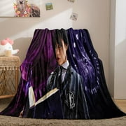 Cartoon Anime Wednesday Blanket,Addams Flannel Kawaii Throw Blanket,Lightweight Soft Cozy Blankets for Bed Couch Valentine's Day Birthday Gifts(80"x60")