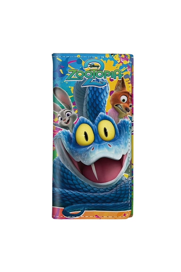 Cartoon Anime Zootopia Long Travel Wallet, Unisex Tri-Fold Snap Closure Card Holder, Full-Color Printed Passport Card Holder Compact Wallet with Large CapacityBlue Snake