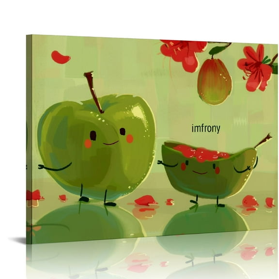 Cartoon Apple Canvas Print Wall Art Decor Ready To Hang - Home Room Decoration 20x16in