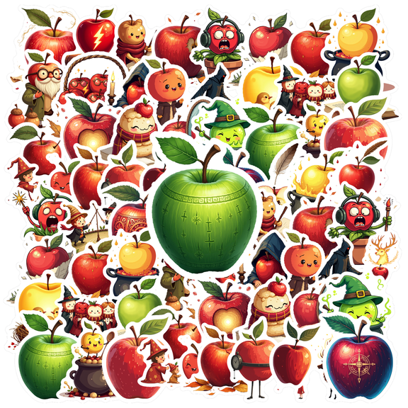 Cartoon Apple Stickers, Waterproof Halloween Sticker for Water Bottle Laptop Phone Cases Planner Skateboard Luggage Helmet Party Favor Decor, Ideal for Adults Teens Teacher Rewards