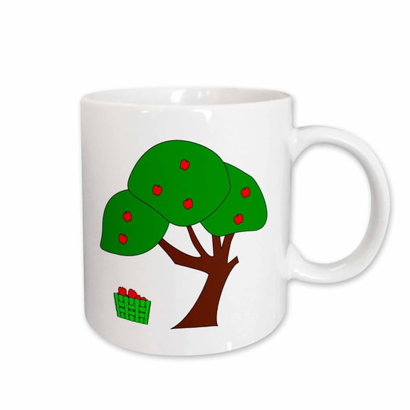 3drose, Cartoon Apple Tree N Apple Basket, 11oz Mug