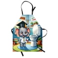 thumbnail image 1 of Cartoon Apron, Potty Training Champion Lettering Funny Toilet Scene with Happy Elephant, Unisex Kitchen Bib with Adjustable Neck for Cooking Gardening, Adult Size, Purpleblue Multicolor, by Ambesonne, 1 of 4