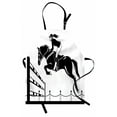 thumbnail image 1 of Cartoon Apron Racing Horse with a Jockey Girl Jumping Above Barrier Barn Farming Image Print, Unisex Kitchen Bib Apron with Adjustable Neck for Cooking Baking Gardening, Black and White, by Ambesonne, 1 of 3