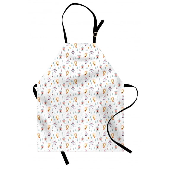 Cartoon Apron, Theme of Bear Bunny and Fox with Scarfs and Hats Snowflakes, Unisex Kitchen Bib with Adjustable Neck for Cooking Gardening, Adult Size, Multicolor, by Ambesonne