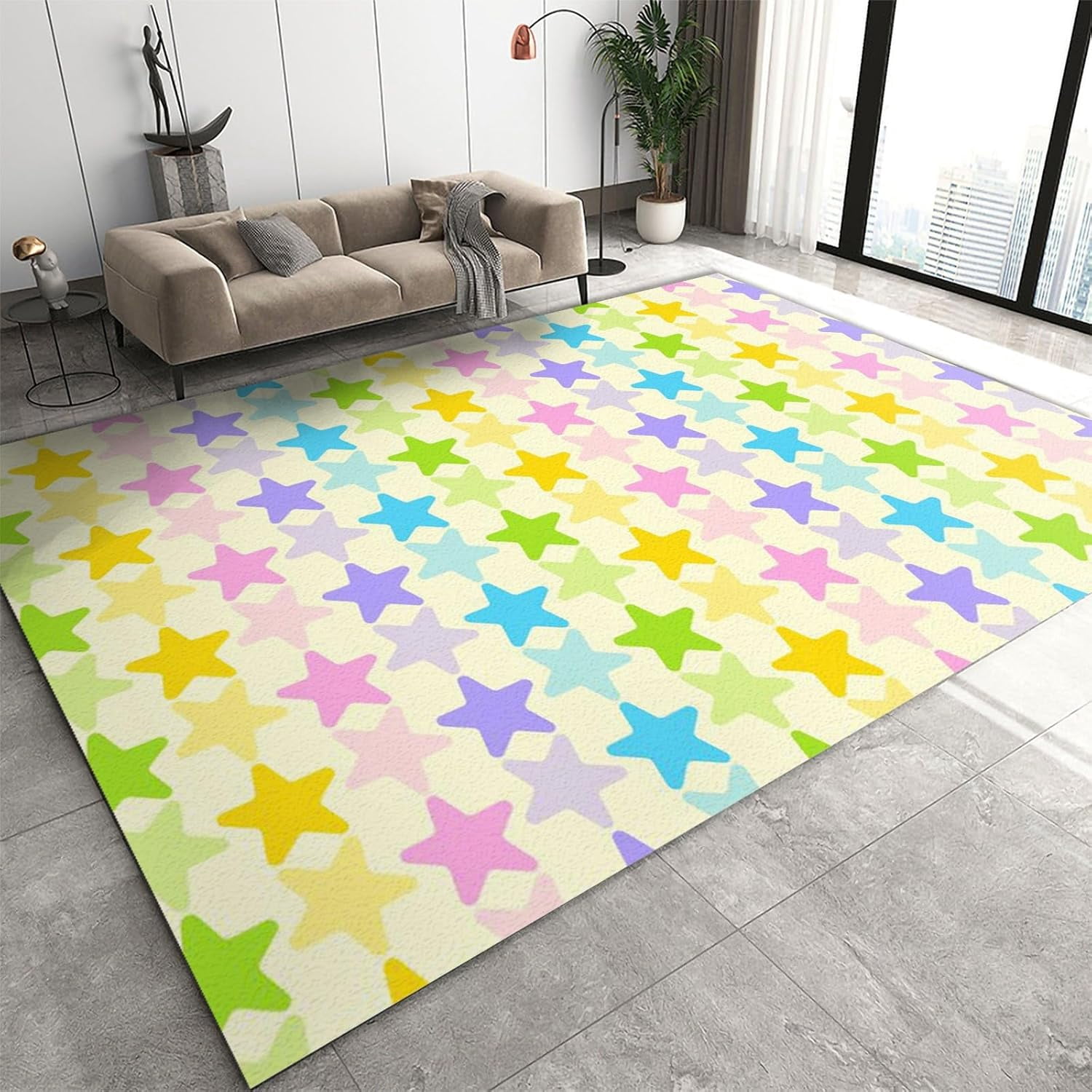 Cartoon Art Geometric Stars Colorful Area Rug Rectangle Rugs For Living ...