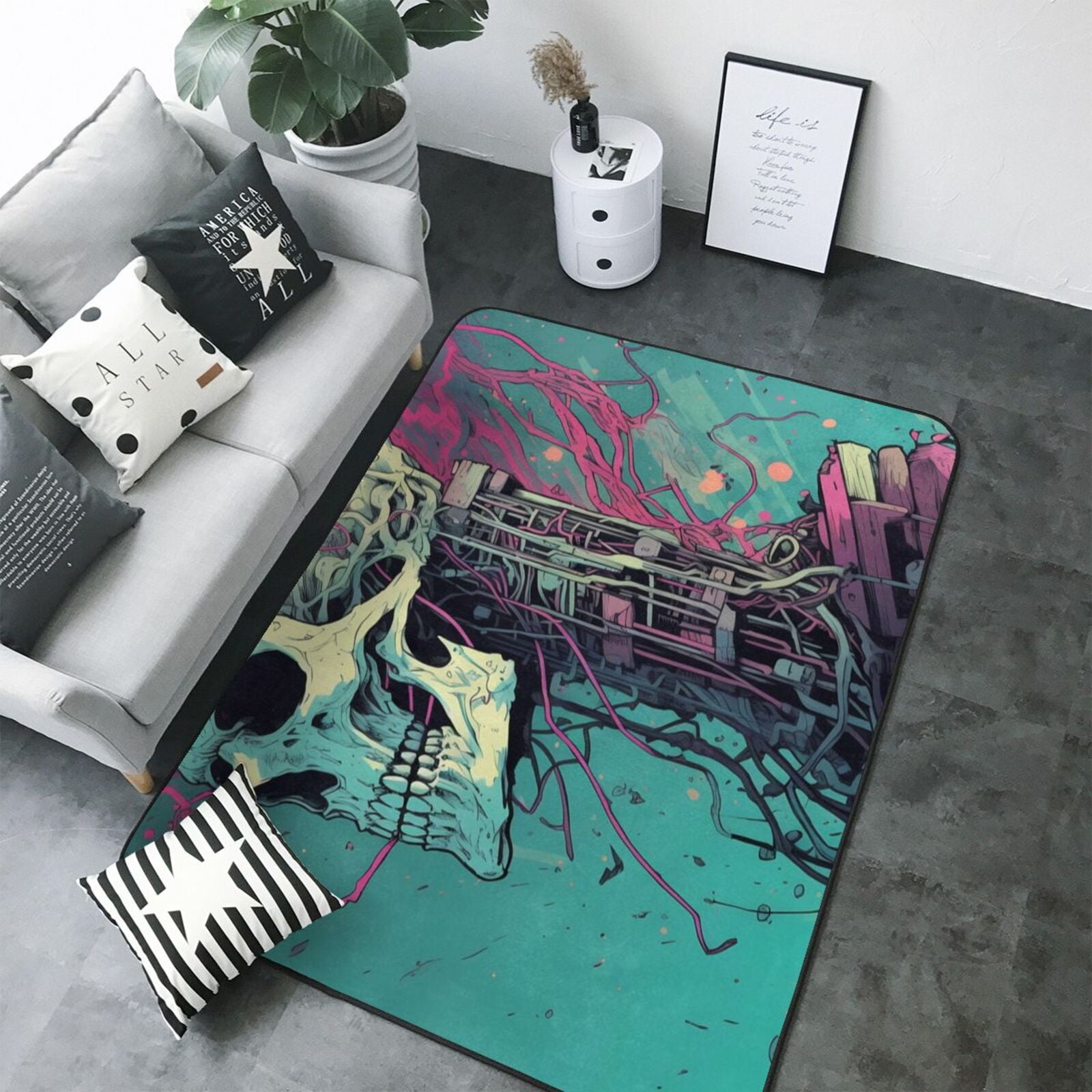 Cartoon Art Skull Area Rugs for Living Room Bedroom, 5x7 Soft Throw