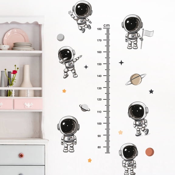 Cartoon Astronaut Planet Height Chart Wall Sticker for Kids' Room, Nursery & Entryway - Self-Adhesive Growth Chart Decal for Background Wall Decoration