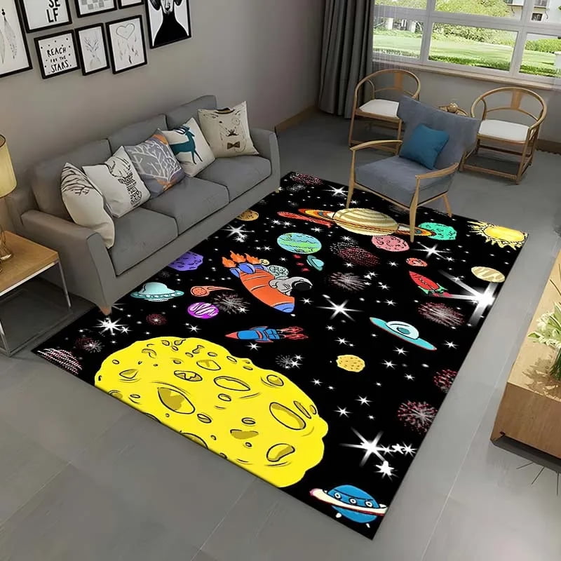Hamburger Planet Pattern Print Floor Mat