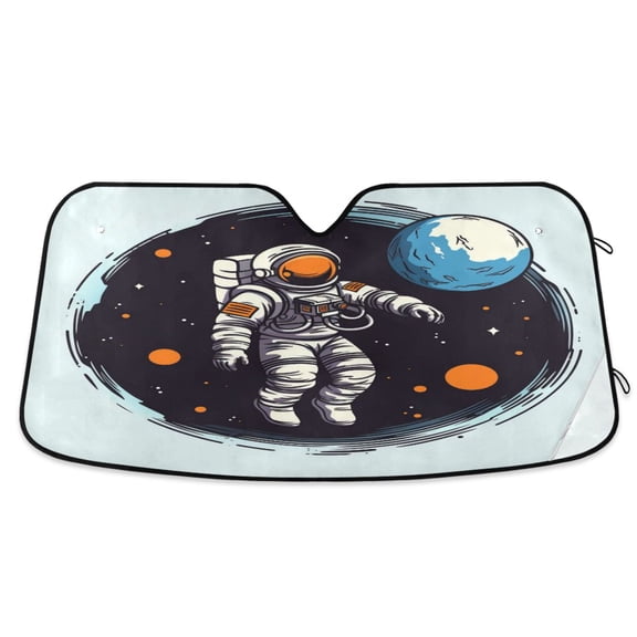 Cartoon Astronaut and Planet Car Windshield Sun Shade Foldable Car Front Window Visor Heat and UV Protection 53x23.5
