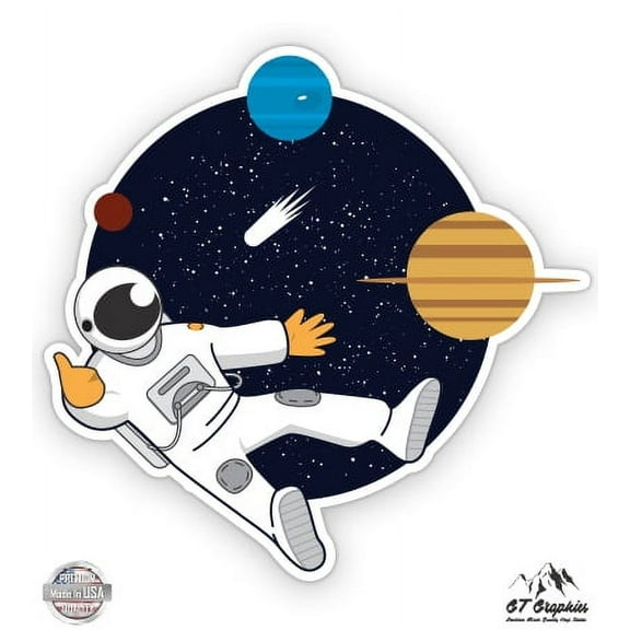 Cartoon Astronaut in Space - 12" Vinyl Sticker Waterproof Decal