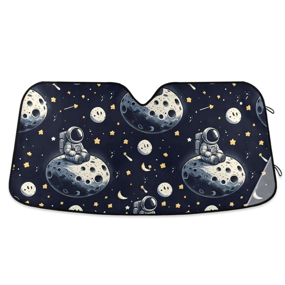 Cartoon Astronaut on Moon Car Windshield Sun Shade Foldable Car Front Window Visor Heat and UV Protection 53x23.5