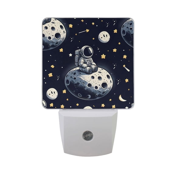 Cartoon Astronaut on Moon Night Light 2 Pack LED Nightlight Plug into Wall Dusk to Dawn Sensor Soft White