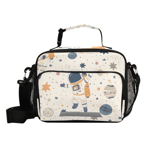 Cartoon Astronauts Floating Planets Stars Insulated Lunch Bag Portable Cooler Bag Mommy Bag Large Capacity 6L