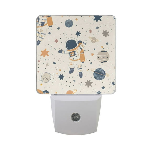Cartoon Astronauts Floating Planets Stars LED Night Light with Smart Sensor Plug Into Wall Dusk to Dawn 2 packs