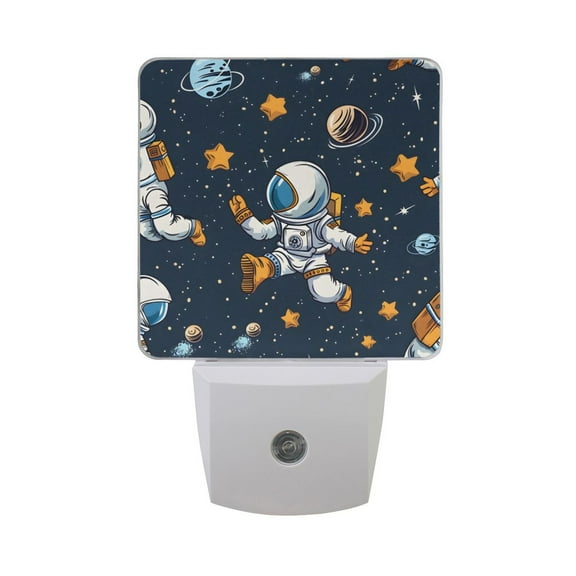 Cartoon Astronauts Star Planet Night Light 2 Pack LED Nightlight Plug into Wall Dusk to Dawn Sensor Soft White