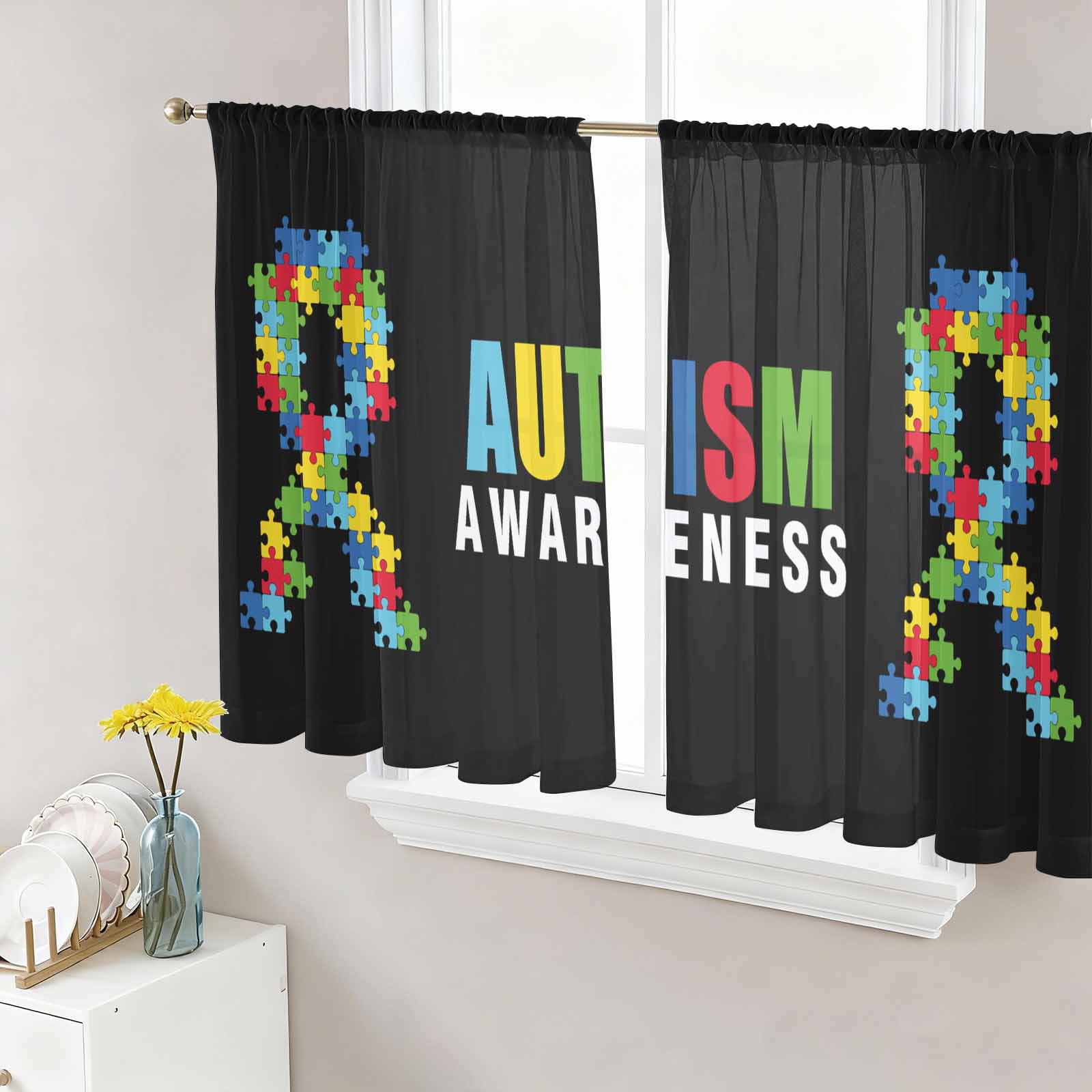 Cartoon Autism Semi Sheer Window Curtains 45 Inches Long, Abstract ...